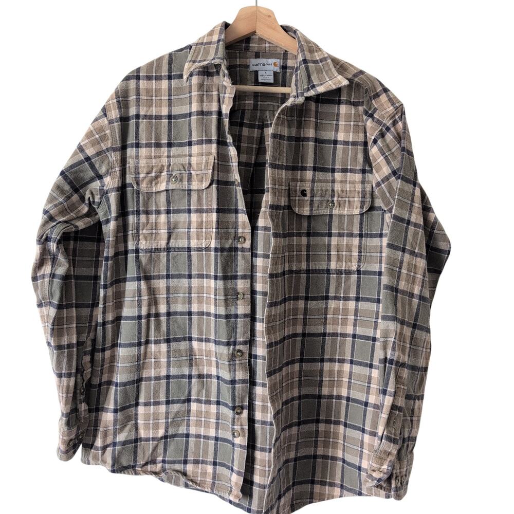 Carhartt Button Up‎ Heavyweight Top Men's Shacket Large - 100% Cotton Shirt Tan